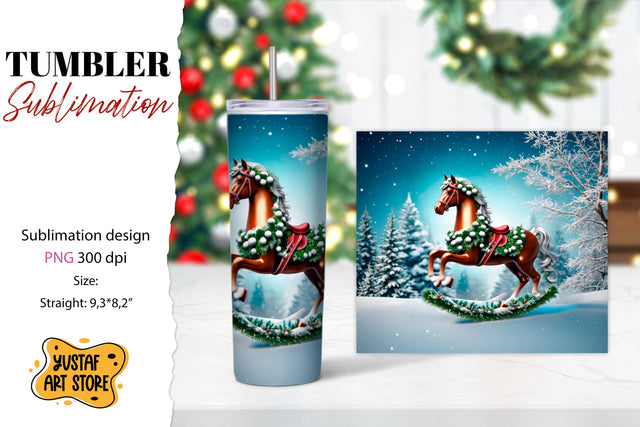 Rocking Horse Christmas Tumbler Sublimation Sublimation Yustaf Art Store 