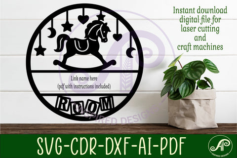 Rocking Horse name sign design for laser cutting SVG APInspireddesigns 