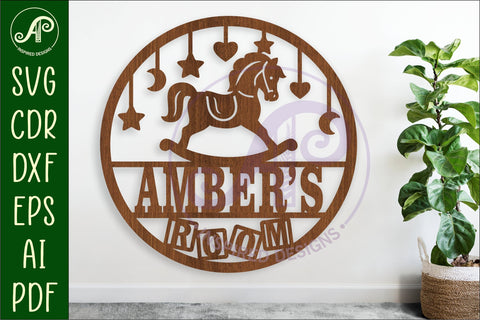 Rocking Horse name sign design for laser cutting SVG APInspireddesigns 