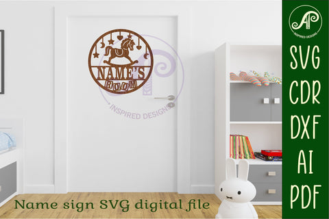 Rocking Horse name sign design for laser cutting SVG APInspireddesigns 
