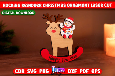 Rocking Reindeer Christmas Ornament Bundle | Holiday Decorations | Gift Idea | CNC Files SVG The T Store Design 