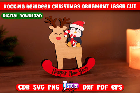 Rocking Reindeer Christmas Ornament Bundle | Holiday Decorations | Gift Idea | CNC Files SVG The T Store Design 