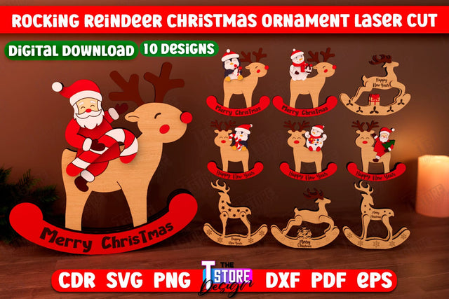 Rocking Reindeer Christmas Ornament Bundle | Holiday Decorations | Gift Idea | CNC Files SVG The T Store Design 
