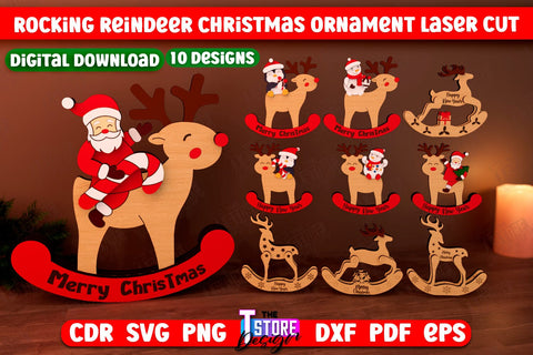 Rocking Reindeer Christmas Ornament Bundle | Holiday Decorations | Gift Idea | CNC Files SVG The T Store Design 