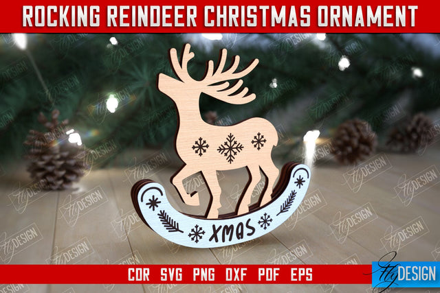 Rocking Reindeer Christmas Ornament | Holiday Decorations | Gift Idea | CNC File SVG Fly Design 
