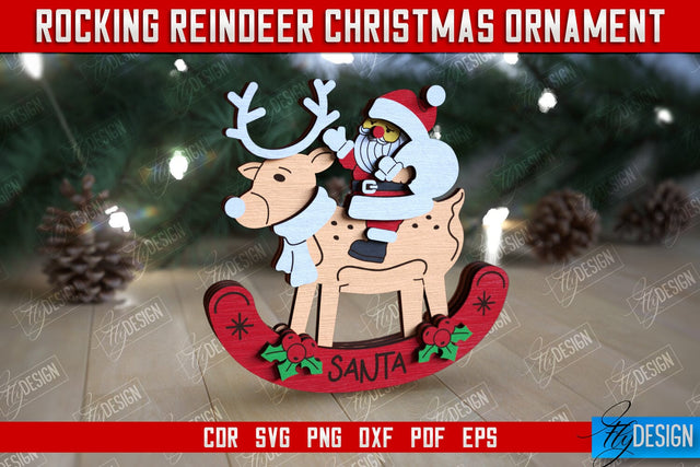 Rocking Reindeer Christmas Ornament | Holiday Decorations | Gift Idea | CNC File SVG Fly Design 