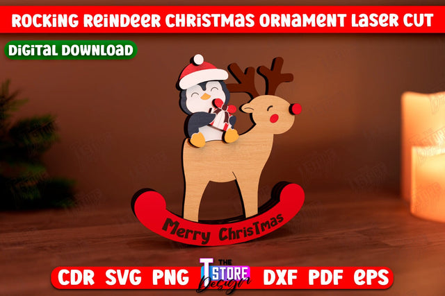 Rocking Reindeer Christmas Ornament | Holiday Decorations | Gift Idea | CNC File SVG The T Store Design 