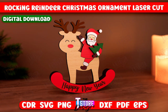 Rocking Reindeer Christmas Ornament | Holiday Decorations | Gift Idea | CNC File SVG The T Store Design 