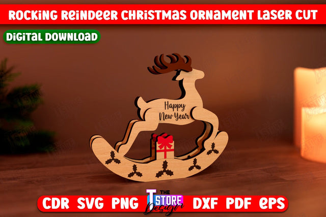 Rocking Reindeer Christmas Ornament | Holiday Decorations | Gift Idea | CNC File SVG The T Store Design 