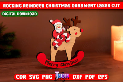 Rocking Reindeer Christmas Ornament | Holiday Decorations | Gift Idea | CNC File SVG The T Store Design 
