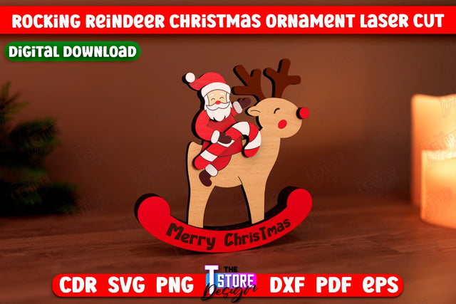 Rocking Reindeer Christmas Ornament | Holiday Decorations | Gift Idea | CNC File SVG The T Store Design 