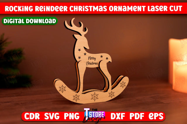 Rocking Reindeer Christmas Ornament | Holiday Decorations | Gift Idea | CNC File SVG The T Store Design 