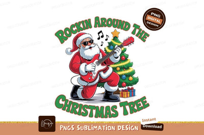 Rocking Santa Playing Guitar Christmas Tree Claus Sublimation Designangry 