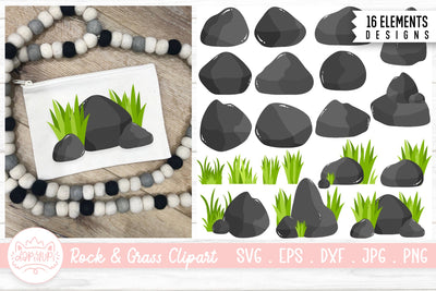 Rocks And Green Grass Clipart Bundle SVG dapiyupi store 