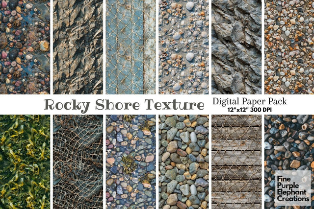Rocky Shell Beach Texture Digital Paper - Hawaiian Summer Vacation Digital Pattern Fine Purple Elephant Creations 