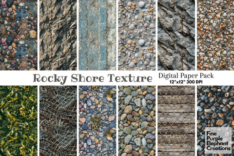 Rocky Shell Beach Texture Digital Paper - Hawaiian Summer Vacation Digital Pattern Fine Purple Elephant Creations 