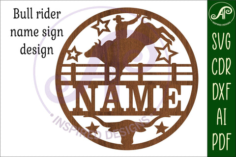 Rodeo Bull rider name sign svg laser cut template SVG APInspireddesigns 