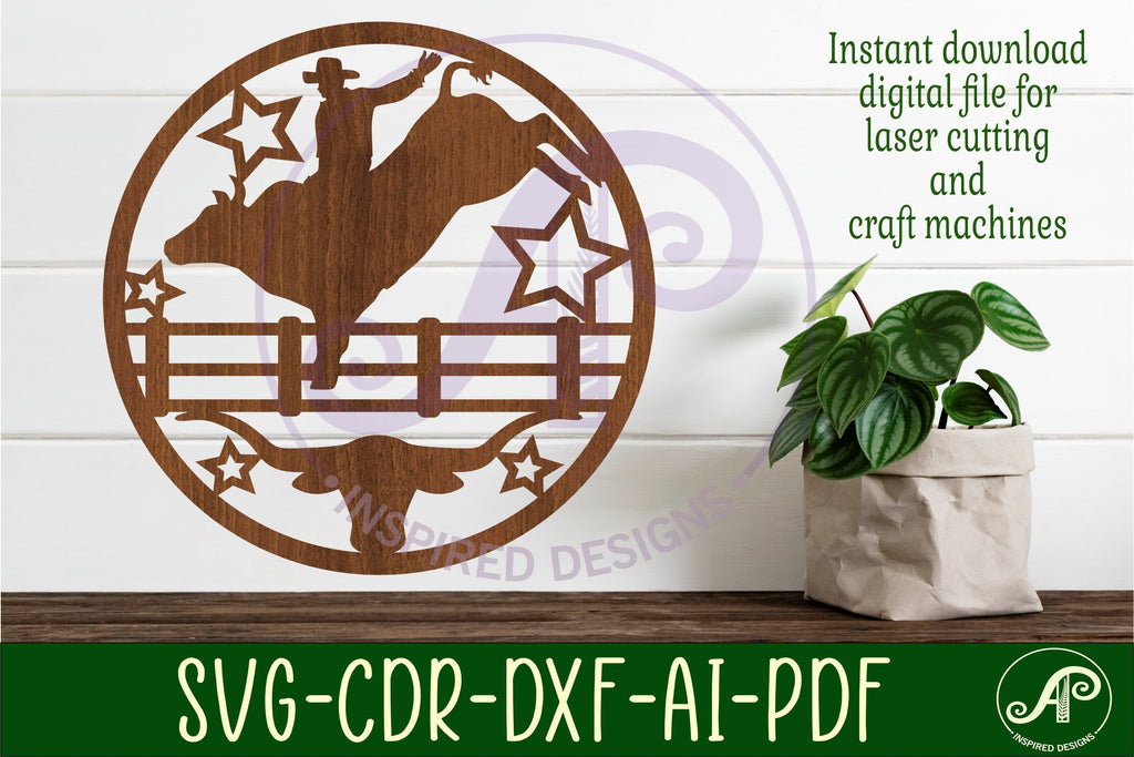 Rodeo bull rider sign svg laser cut file - So Fontsy