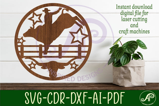 Rodeo bull rider sign svg laser cut file SVG APInspireddesigns 