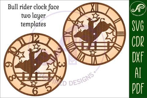 Rodeo bull rider wall clock laser cut files, SVG file. SVG APInspireddesigns 