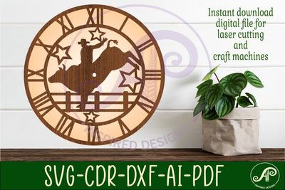 Rodeo bull rider wall clock laser cut files, SVG file. SVG APInspireddesigns 