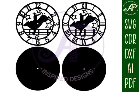 Rodeo bull rider wall clock laser cut files, SVG file. SVG APInspireddesigns 