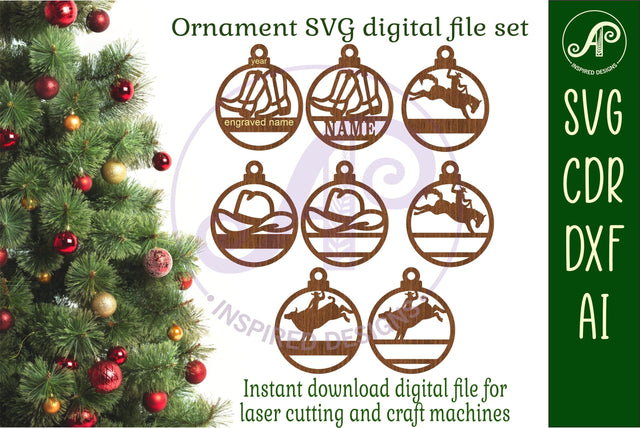 Rodeo Christmas Ornaments, 4 designs SVG laser cut SVG APInspireddesigns 