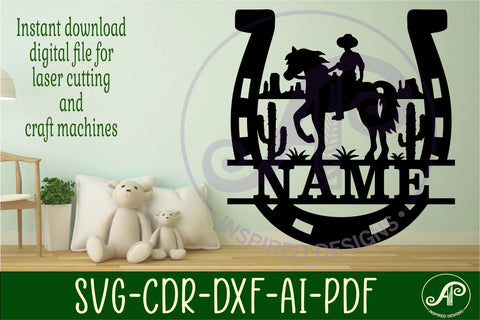 Rodeo horse shoe design name sign svg laser cut SVG APInspireddesigns 