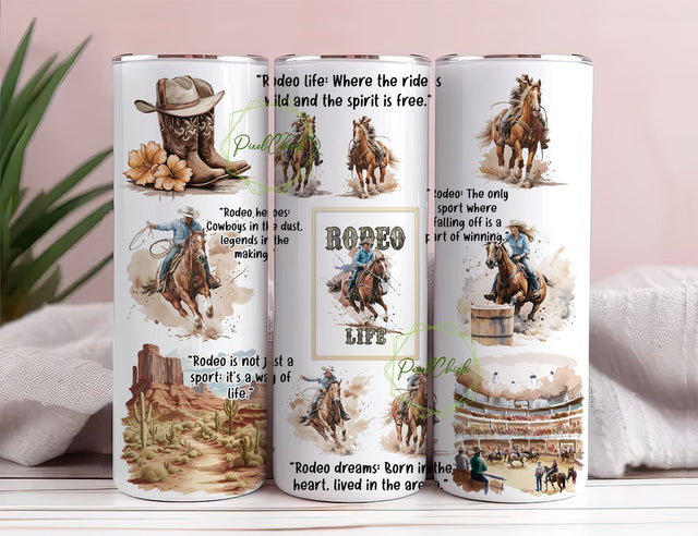 Rodeo Life Tumbler Wrap Sublimation Design, Western Rodeo Cowboys Gift for Men Horse Riding Lover Gift Skinny 20oz Straight Tumbler PNG Sublimation PixelChick 