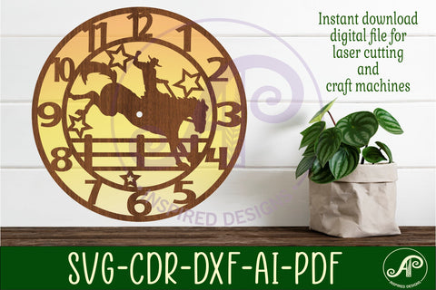 Rodeo wall clock laser cut files, SVG file. vector SVG APInspireddesigns 