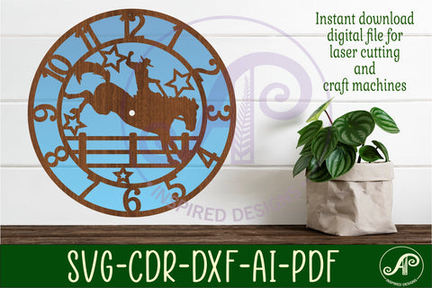 Rodeo wall clock laser cut files, SVG file. vector SVG APInspireddesigns 