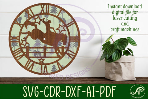 Rodeo wall clock laser cut files, SVG file. vector SVG APInspireddesigns 