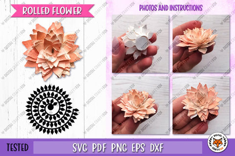 Rolled Flowers SVG, 3D Flowers Paper Cut, Flowers Template 3D Paper Digital Craftyfox 