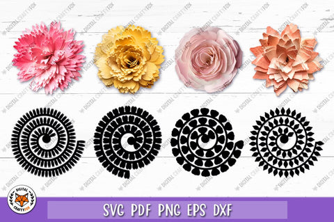 Rolled Flowers SVG, 3D Flowers Paper Cut, Flowers Template 3D Paper Digital Craftyfox 