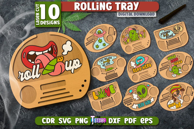 Rolling Tray Laser Cut Bundle | Tobacco Rolling | Smoke Accessory | Rolling Station | CNC Files SVG The T Store Design 