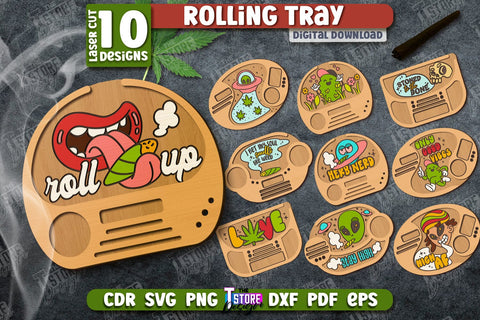 Rolling Tray Laser Cut Bundle | Tobacco Rolling | Smoke Accessory | Rolling Station | CNC Files SVG The T Store Design 