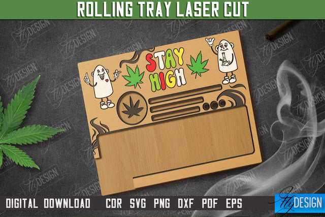 Rolling Tray Laser Cut | Tobacco Rolling | Smoke Accessory | Rolling Station | CNC File SVG Fly Design 