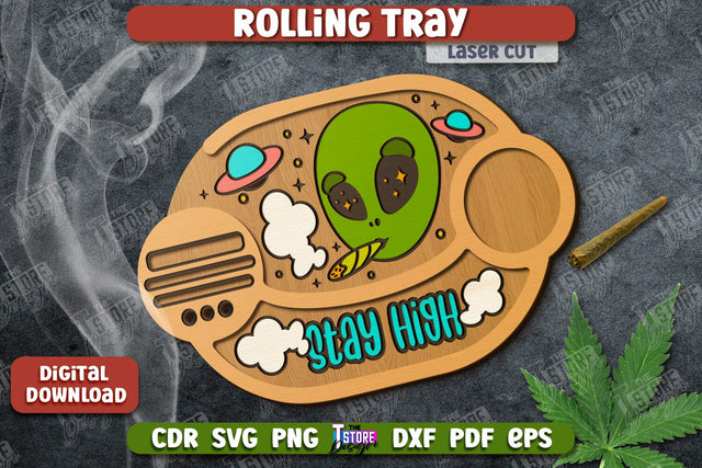 Rolling Tray Laser Cut | Tobacco Rolling | Smoke Accessory | Rolling Station | CNC File SVG The T Store Design 