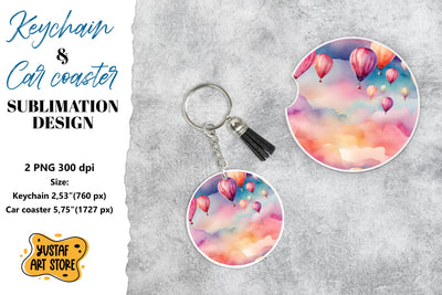 Romance Keychain & Car coaster sublimation. Hot air balloon Sublimation Yustaf Art Store 
