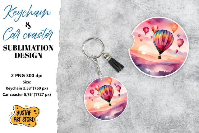 Romance Keychain & Car coaster sublimation. Hot air balloon Sublimation Yustaf Art Store 