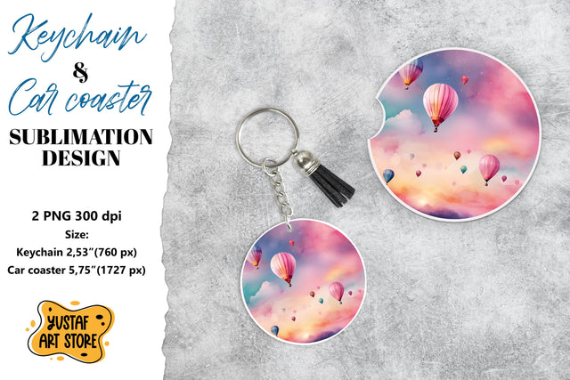 Romance Keychain & Car coaster sublimation. Hot air balloon Sublimation Yustaf Art Store 