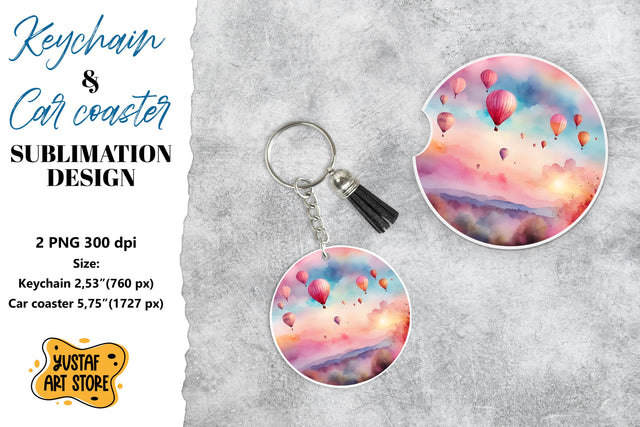 Romance Keychain & Car coaster sublimation. Hot air balloon Sublimation Yustaf Art Store 