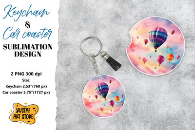 Romance Keychain & Car coaster sublimation. Hot air balloon Sublimation Yustaf Art Store 