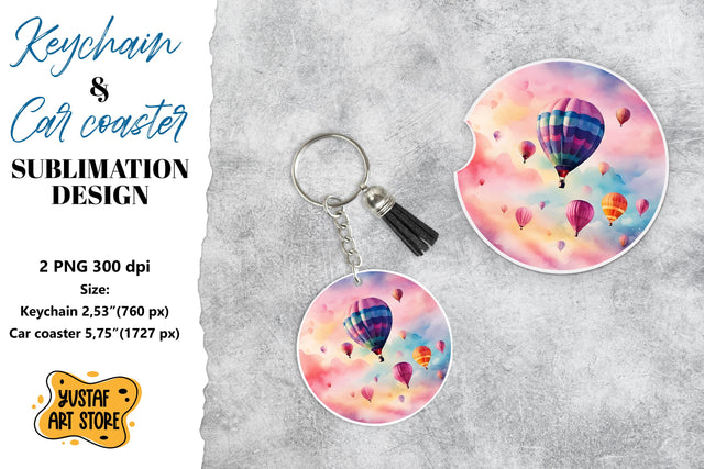Romance Keychain & Car coaster sublimation. Hot air balloon Sublimation Yustaf Art Store 