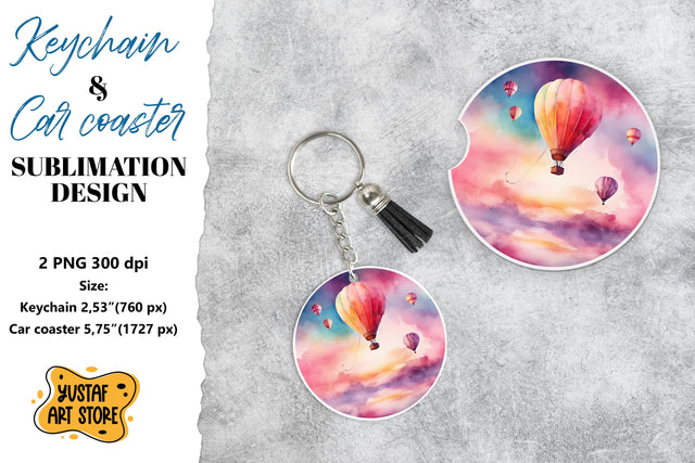 Romance Keychain & Car coaster sublimation. Hot air balloon Sublimation Yustaf Art Store 