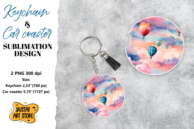 Romance Keychain & Car coaster sublimation. Hot air balloon Sublimation Yustaf Art Store 
