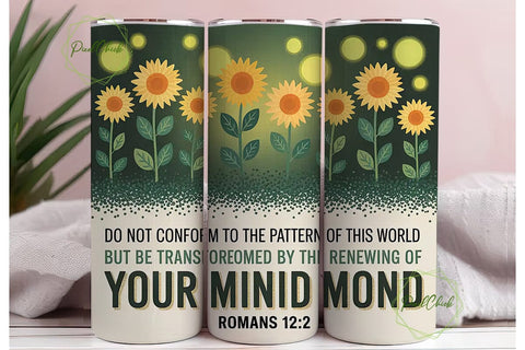 Romans 12:2 Floral Tumbler Wrap Sublimation PixelChick 
