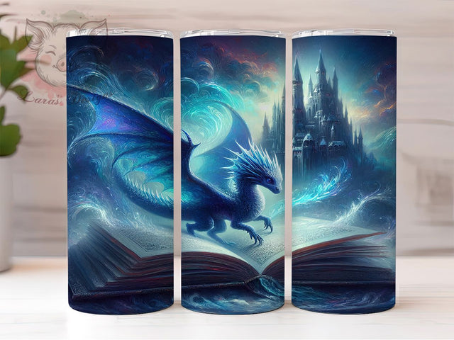 Romantasy Dragon Book Tumbler, Romantasy Reader Tumbler, 20oz Tumbler Wrap, Sublimation Design, Fantasy Dragon Gift, Mythical Reader Wrap, Enchanted Book Lover Tumbler Sublimation Lara' s Designs 