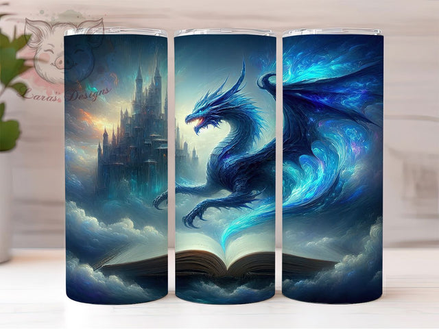 Romantasy Dragon Book Tumbler, Romantasy Reader Tumbler, 20oz Tumbler Wrap, Sublimation Design, Fantasy Dragon Gift, Mythical Reader Wrap, Enchanted Book Lover Tumbler Sublimation Lara' s Designs 