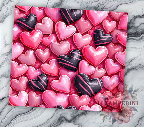 Romantic 3D Hearts Pink & Black Tumbler, Pink and Black Design, 20oz Tumbler, Heart Sublimation Art, Romantic Tumbler Decor, Cute Drinkware Design, Valentine’s Day Tumbler Sublimation Li Zamperini 